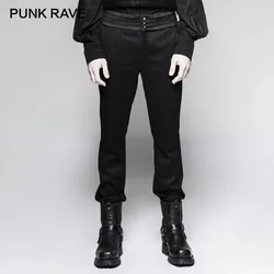 PUNK RAVE Steampunk Gentleman Striped Woven Men Pants Gothic Vintage Plate Mid Waist Button Straight Trousers Stage Performance