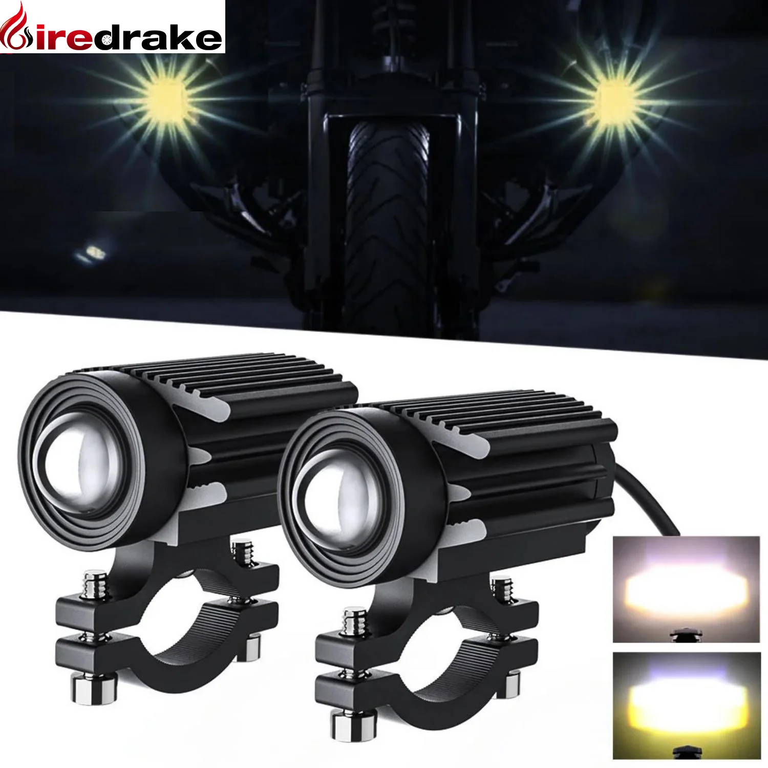 

Motorcycle Headlights LED Dual Color Spotlights Super Bright 6000K 60W Motorbike Fog Lamp Truck Car SUV ATV Universal Spotlights