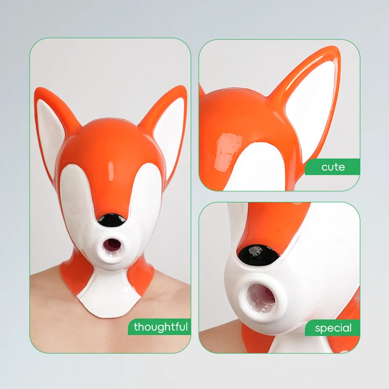 Furrjoi Silicone Fox Hood Realistic Mask for Cosplay Costumes Furry Headgear Upgrade Latex Pet Play Tights Catsuit