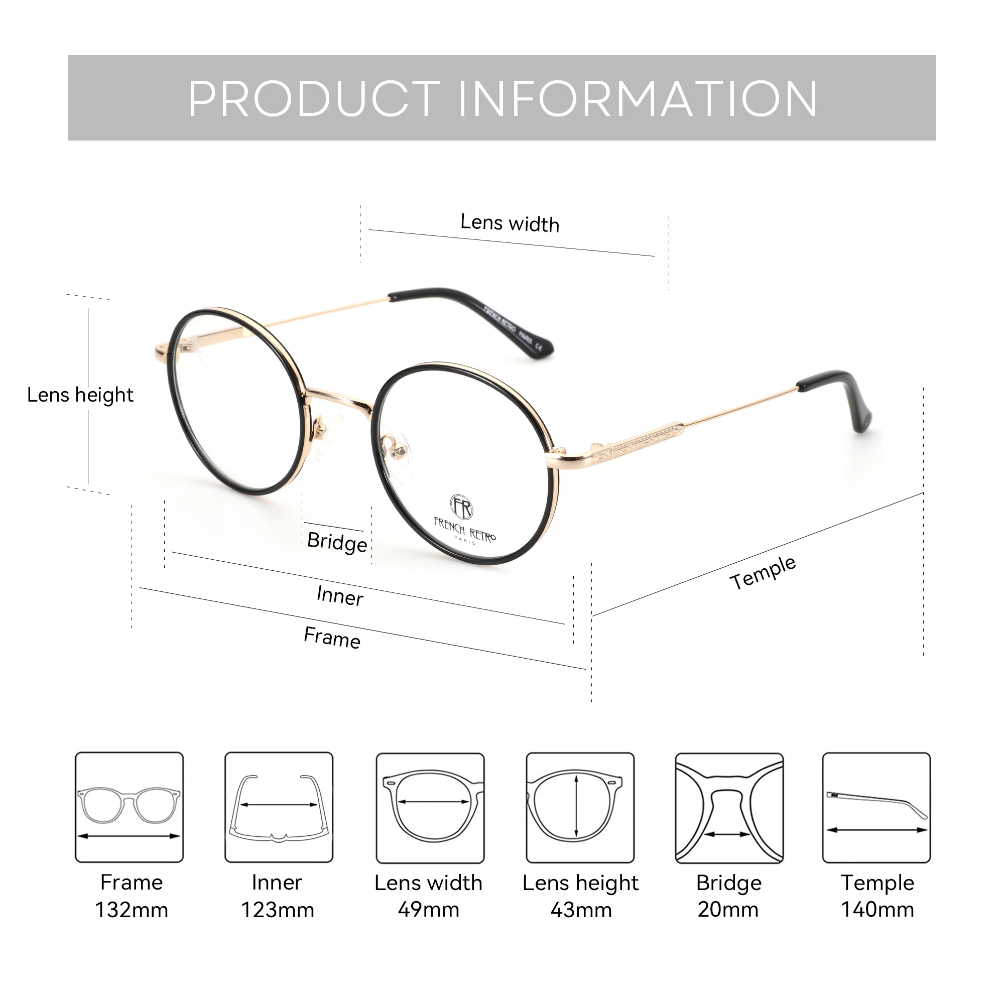 BLUEMOKY (حجم XS) نظارات طبية مستديرة معدنية للرجال والنساء لقصر النظر البصري التقدمي الضوئي المضاد للضوء الأزرق