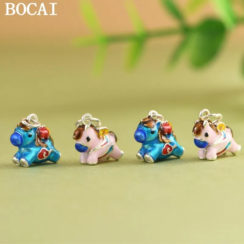 

BOCAI НОВЫЙ кулон из стерлингового серебра S999 с капельным маслом, художественный и компактный мультяшный кулон с пони