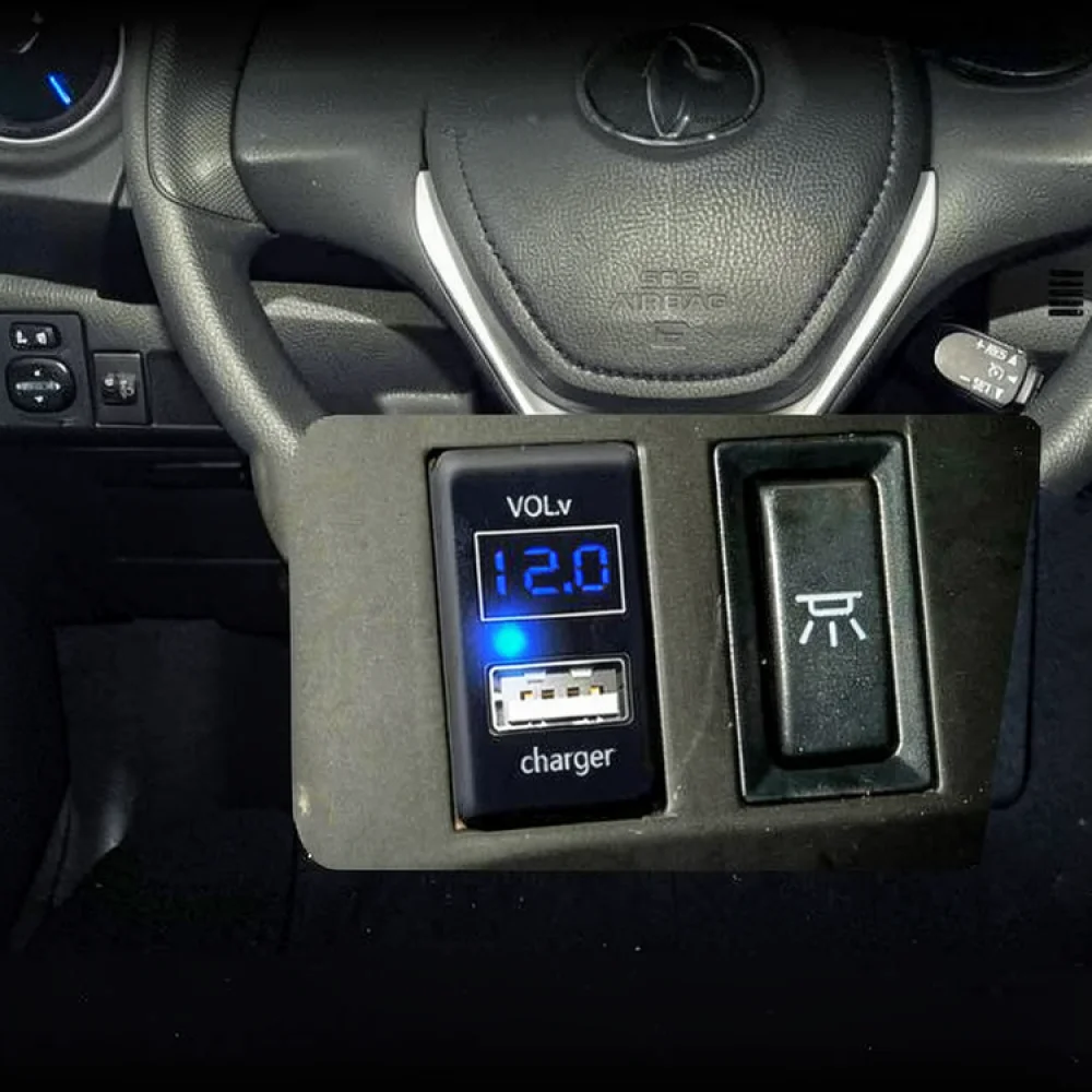 For Toyota Legacy Car Charger Dual USB Fast Charge LED Voltage Display Indoor Outdoor Temperature Meter Automotive Parts