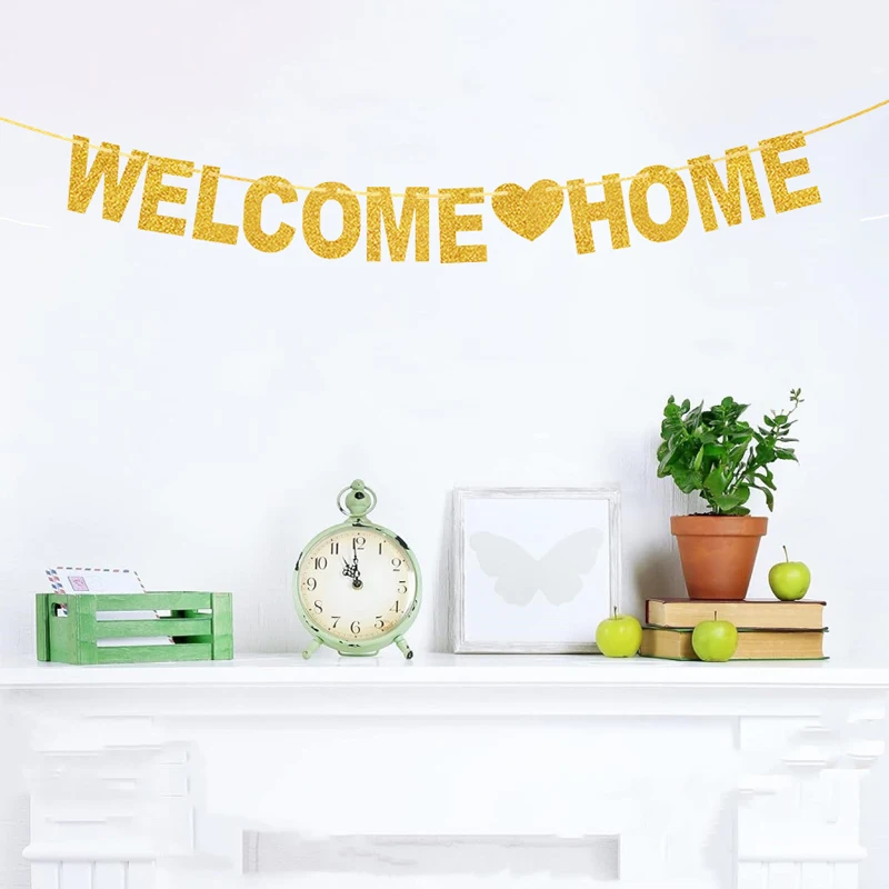 Willkommen zu Hause Banner Willkommen zurück Party Banner Golden Black Glitter Home Party Zeichen Dekore Banner für Militär Armee Party Dekor – Detail 9
