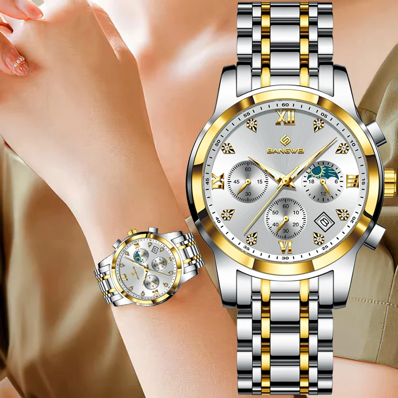 

BANGWEI New Fashion Women Watch Top Brand Luxury Creative Steel Waterproof Watches For Women Casual Sports Quartz Chronograph