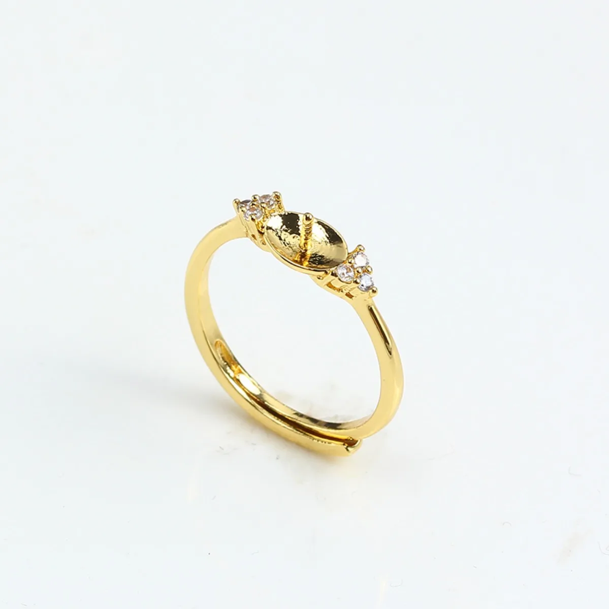 Minimalist Women Brass 14K Gold Filled CZ‑Inlaid Adjustable Open Ring Blank Setting Handmade Findings For DIY Pearl Ring