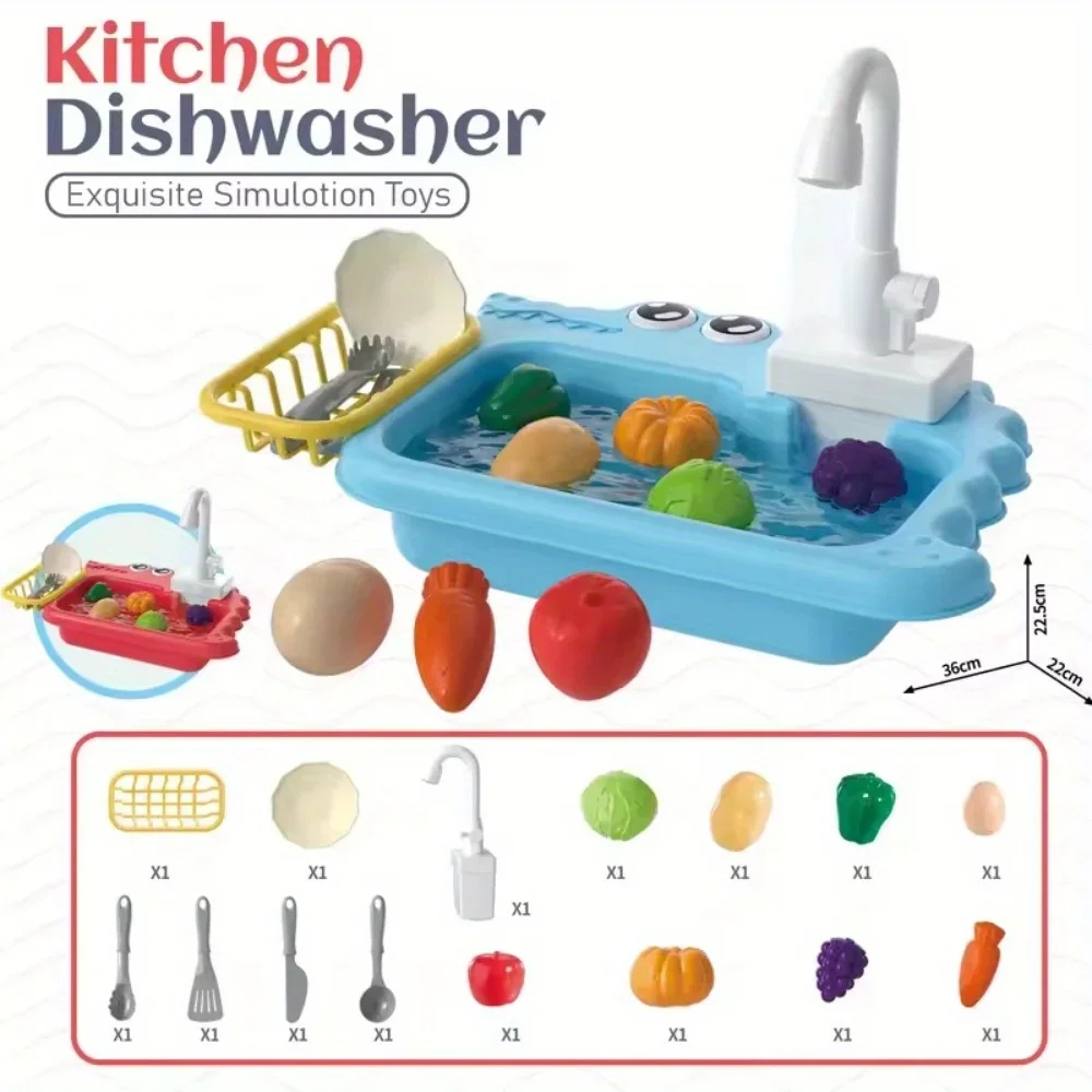 Electric Kitchen Sink Toys,Children's Kitchen Play Sink with Running Water ,Pretend Play Food Sets Kitchen Toys for Boys Girls