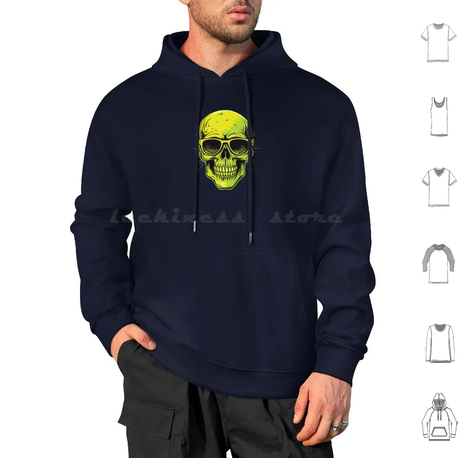 

Smiling Neon Green Skull Hoodie cotton Long Sleeve Skull Funny Punny Neon Green Halloween Party Humor