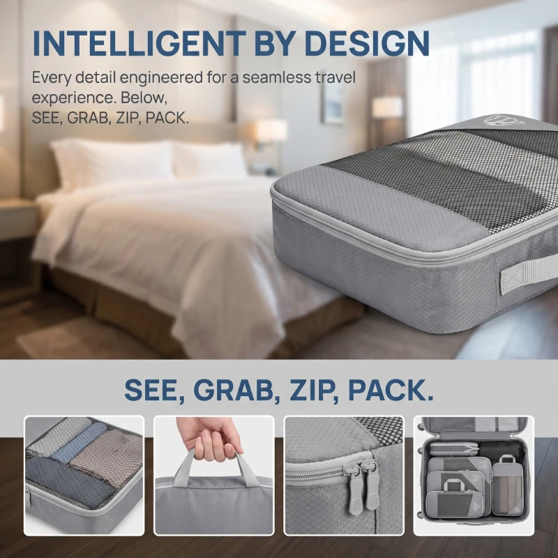 

Lightweight Portable Luggage Organizer Set 6PCS Compressed Packing Cubes Mesh Design with Independent Shoe Bag