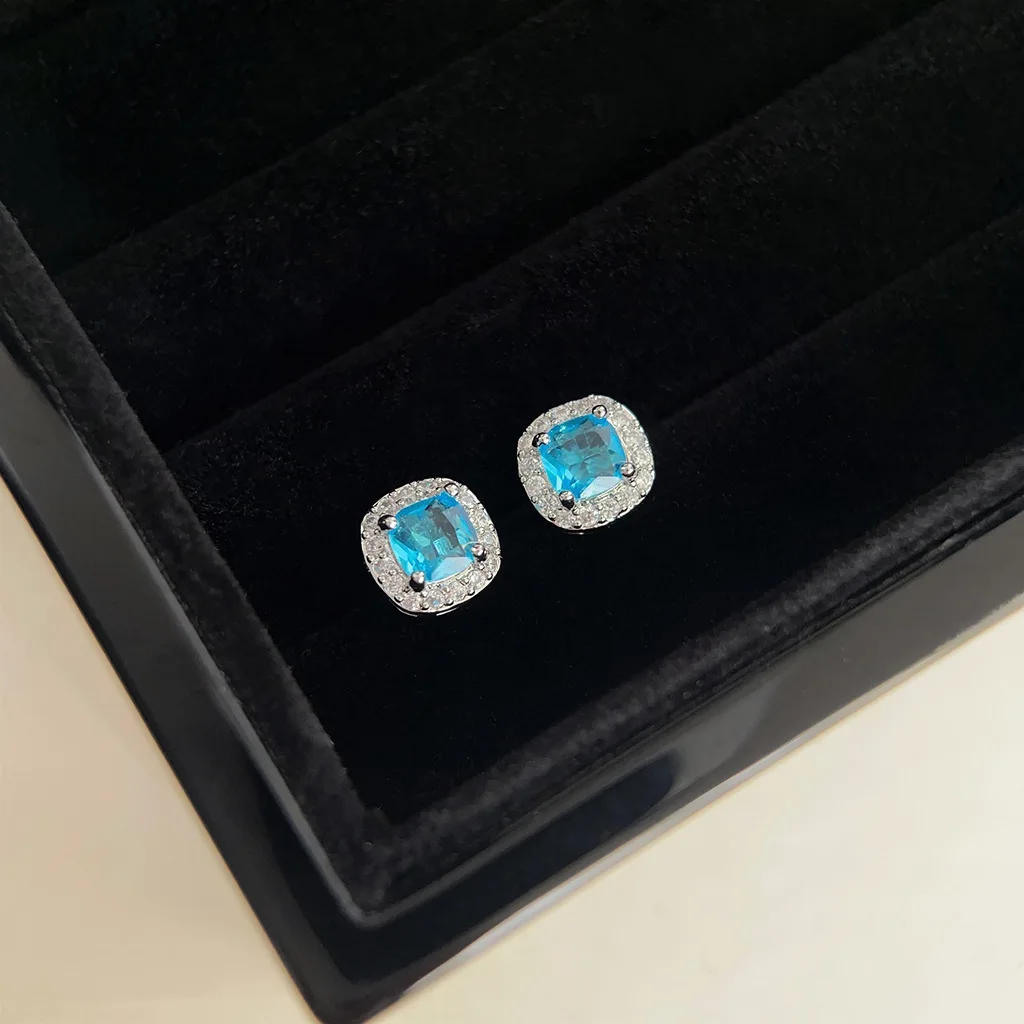 DIY accessories Ear hole color zircon geometric stud earrings excellent simplicity small design earrings light luxury versatile view 3