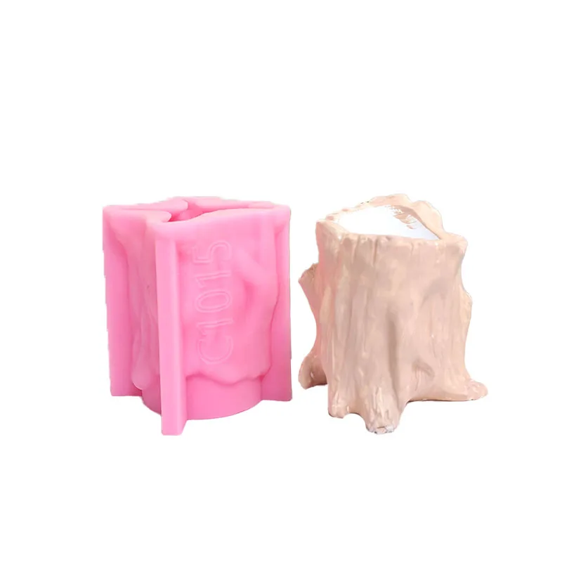 Vertical Tree Stump Flower Pot Silicone Mold DIY Cement Gypsum Succulent Plant Mold Artificial Tree Trunk Shape Flower Vessel Handmade Casting Mold