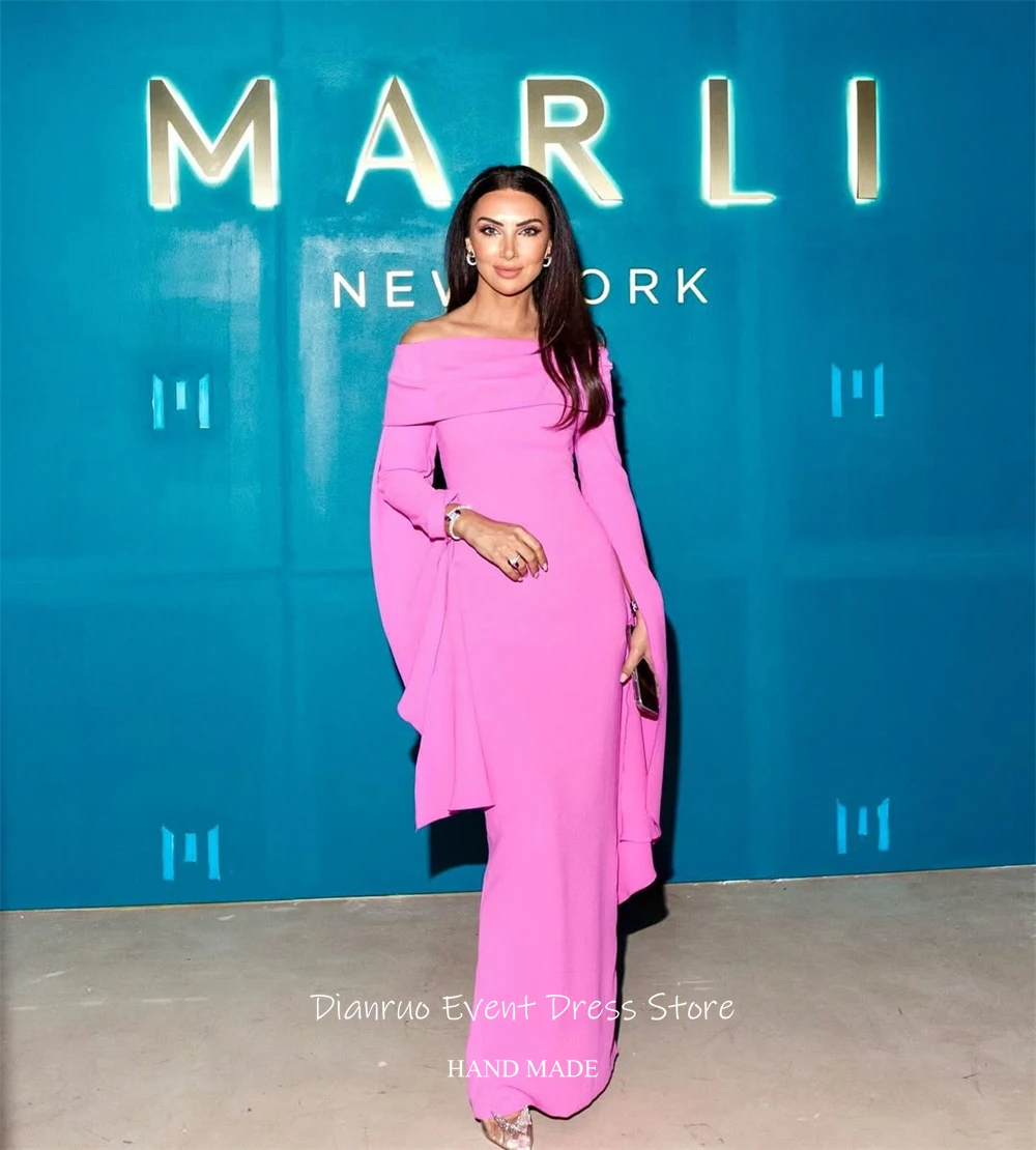 فساتين سهرة Dianruo بأكمام طويلة واسعة من الساتان حورية البحر متواضعة رداء De Soirée بدون أكتاف من Vestidos Para Mujer مخصص