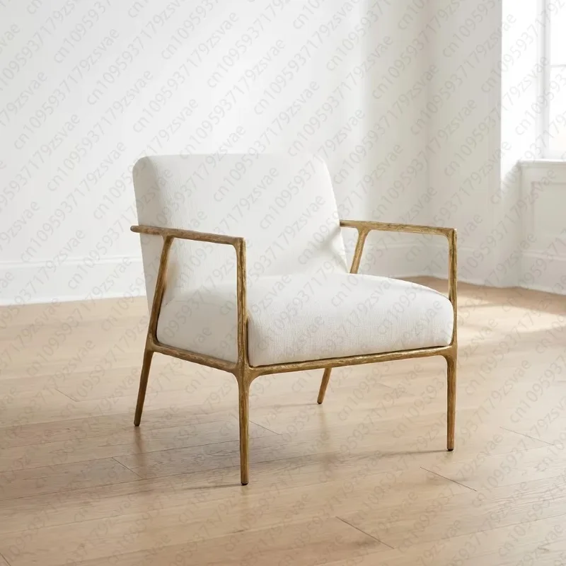 Country Square Accent Lounge Chair Slope Arm Hammer Forged Brass Metal Frame Sponge Filler Material Square