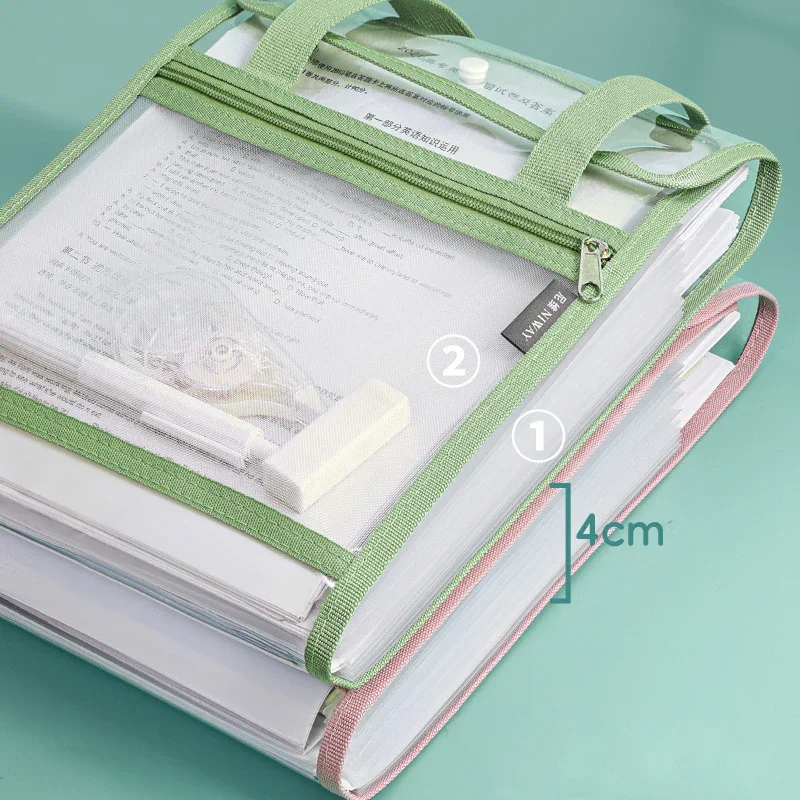 Portable Transparent Zipper Storage Bag Test Paper Folder 13 Layer File Folder Vertical Document Storage Bag Student Stationery
