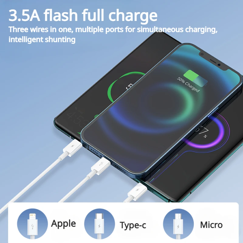 Baseus 10W Charger 3-in-1 Data Cable Set 2A Fast Charging Multifunctional USB Port for Xiaomi HUAWEI Android Apple Phone