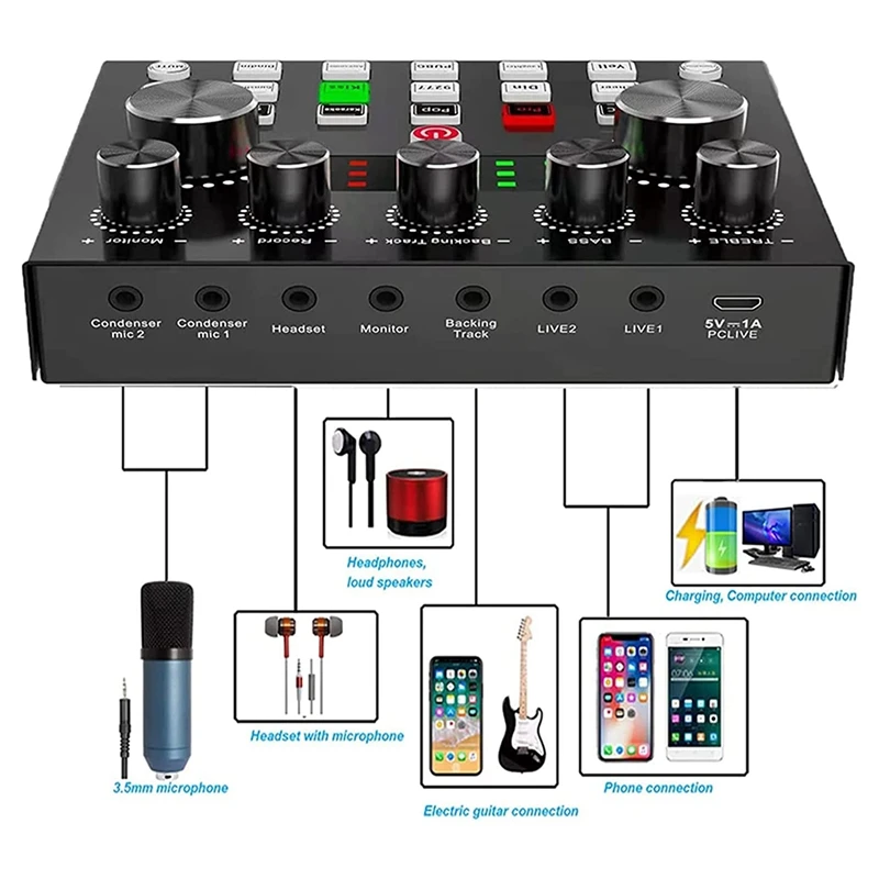 V8S Live External Sound Card Voice Changer Sound Card With Multiple Sound Effects For Live Recording Home KTV Voice Chat