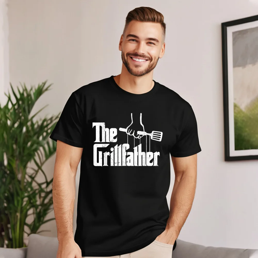 Mens The Grillfather Dad Chef Discount Male T Shirts O-Neck Short Sleeve 100% Cotton Tops & Tees Classic Tshirts