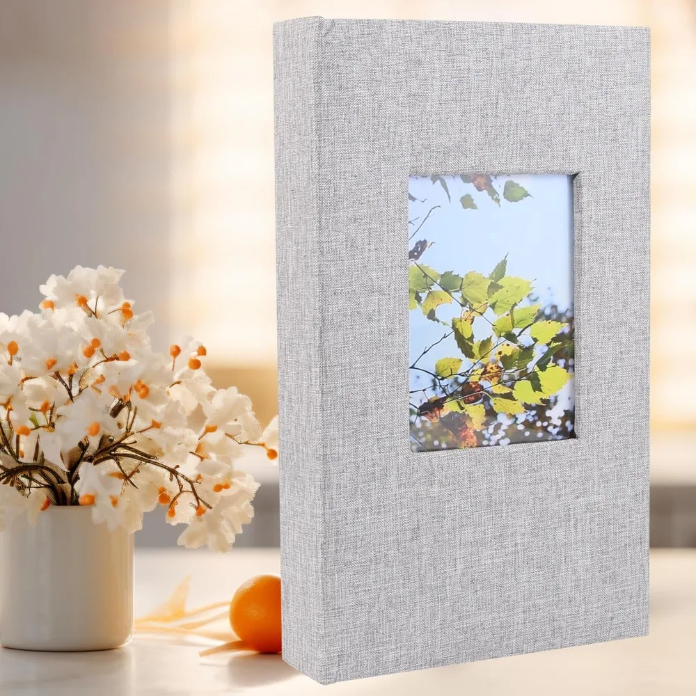 

Photo Album 4x6 300 Pockets,Large Capacity Photo Book Slip-in Picture Albums,Fabric Linen Cover Picture Books,Grey,1Pack