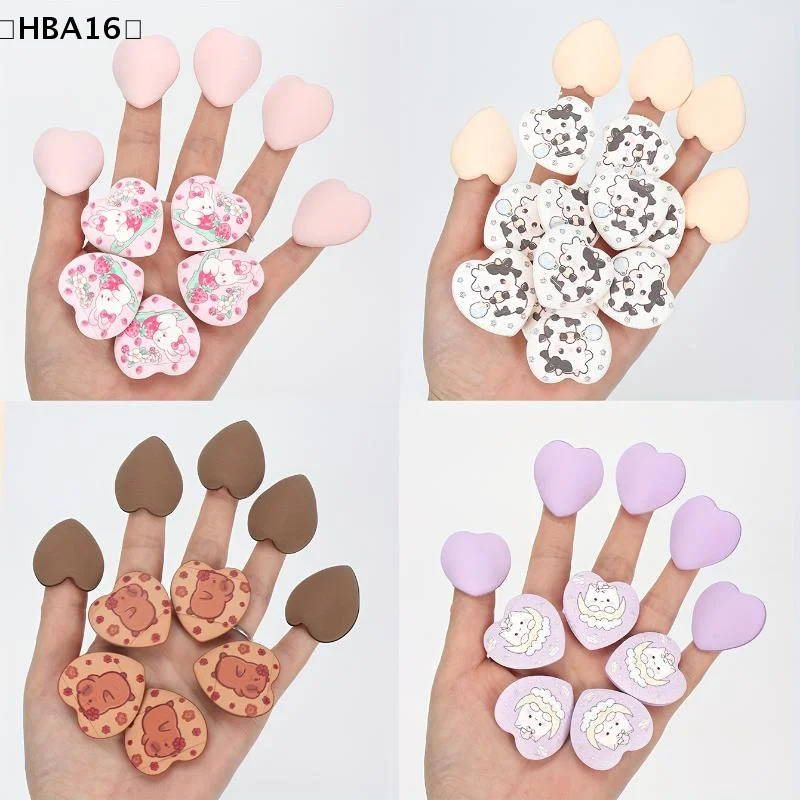 〔HBA16〕10개 프린트 하트 미니 핑거 파우더 퍼프는 물에 노출되면 확장되며, 습식 및 건식 모두 사용할 수 있습니다.