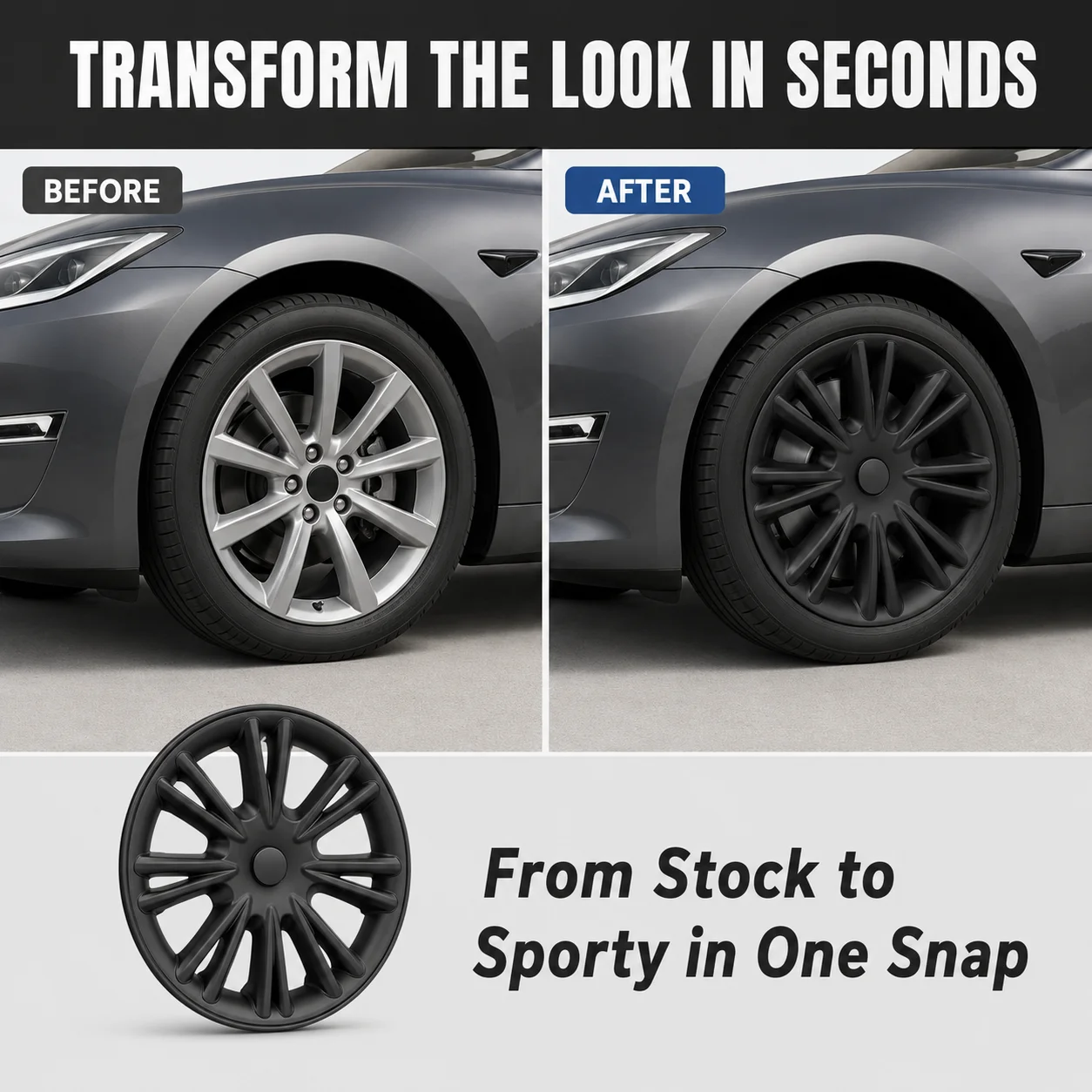 4 Pack 19 Inch Wheel Hub Covers for Tesla Model Y 2019-2024, ABS+PC Matte Black Hubcaps with Aerodynamic Design, Snap-on Installation