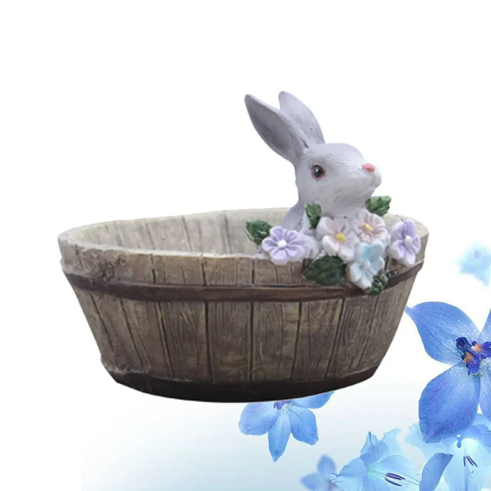 Rabbit Decor Flowerpot Resin Wood Material Creative Garden Home Store Decoration Micro Landscape Garden Ornament