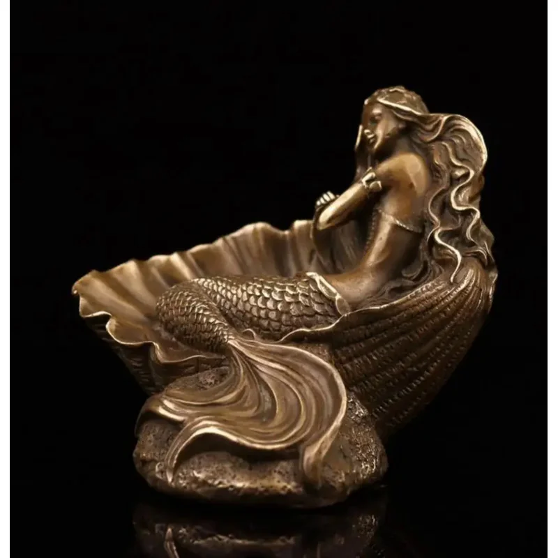 Imagem -03 - Antique Bronze Shell Sereia Artesanato Estátua China