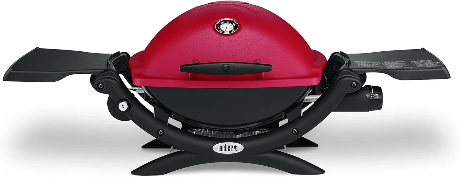 Q1200 Liquid Propane Portable Gas Grill, Red – 1‑Burner Travel and Camping Grill with Cast‑Iron Grates & Electronic Ignition