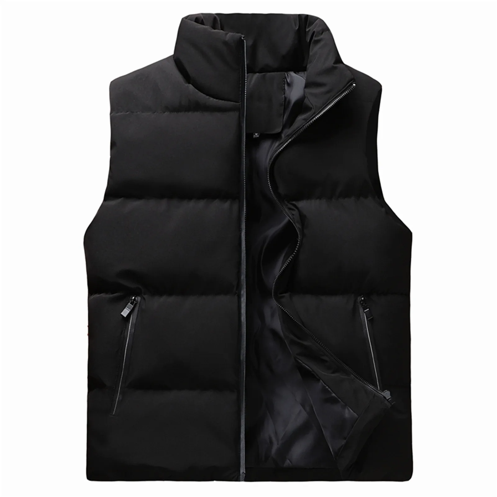 Manteau imperméable à fermeture éclair pour homme, veste en fibre chaude, col montant, gilet décontracté, vêtements de marque, automne et hiver