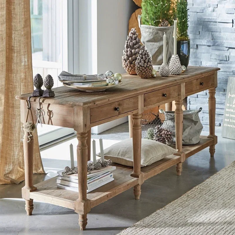 Amerikanisches Retro-Wohnzimmerregal aus massivem Holz für die Eingangstür