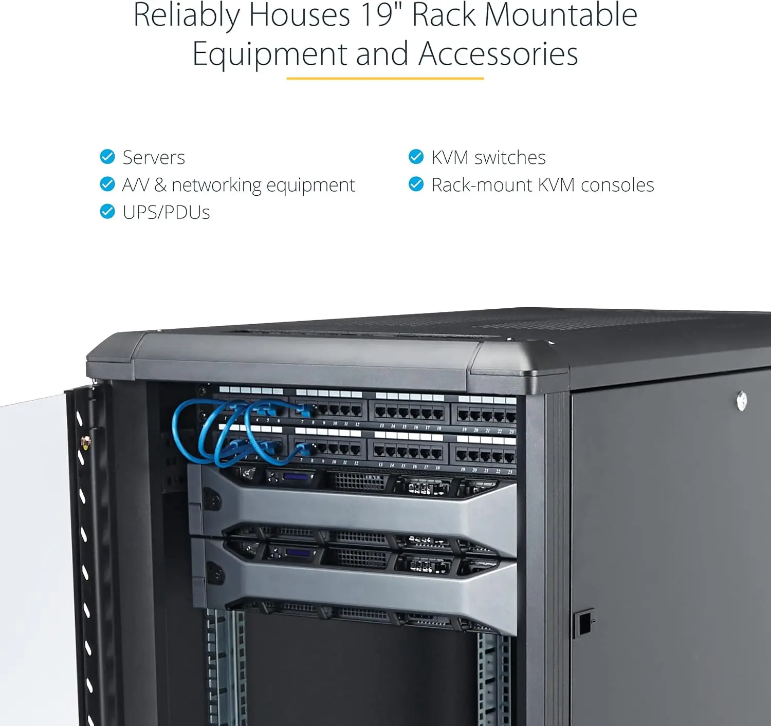 Server Rack Cabinet, 19" Data Rack Cabinet for IT / Network Equipment, with Adjustable Mounting Rails