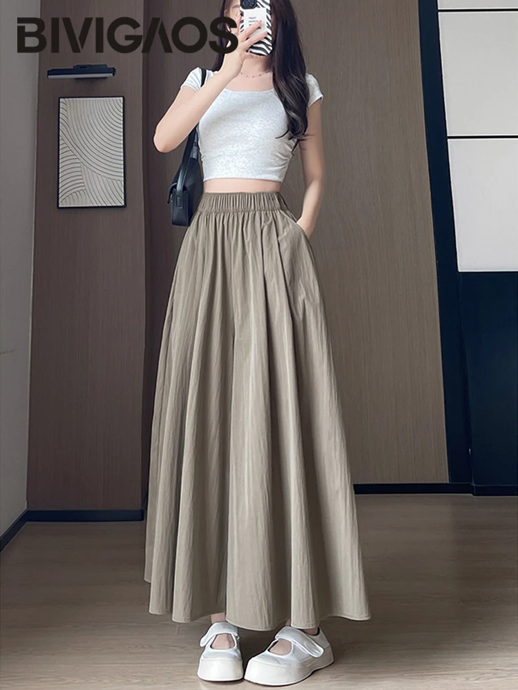 BIVIGAOS 2024 Summer A-Line High Waist Pants Skirt Women Trend Fashion Japanese Culottes Casual Loose Ice Silk Wide Leg Pants