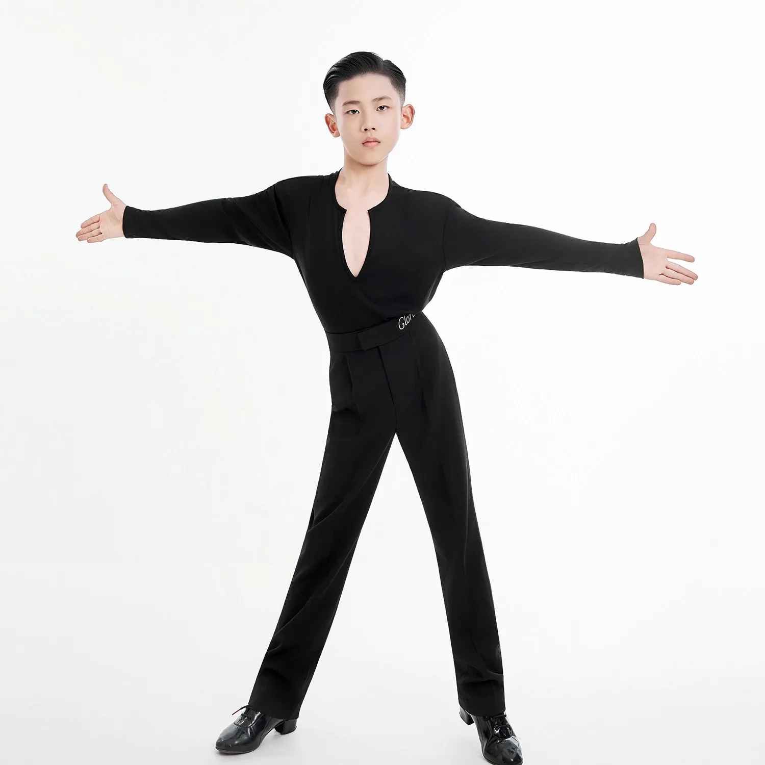 2026 New Latin Dance Practice Outfits For Boys Deep V-Neck Shirts Latin Pants Suit Samba Chacha Tango Kids Latin Wear XH4126