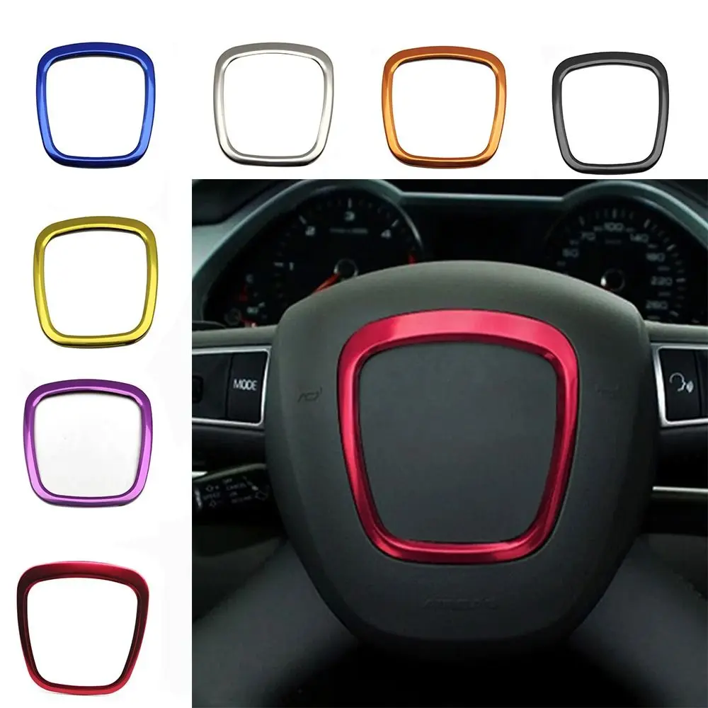 Audi Steering Wheel Square Metal Stickers Center Logo Color Decor Ring For Audi A4 B6 B7 B8 A6 C6 A5 Q7 Q5 A3 Interior Parts