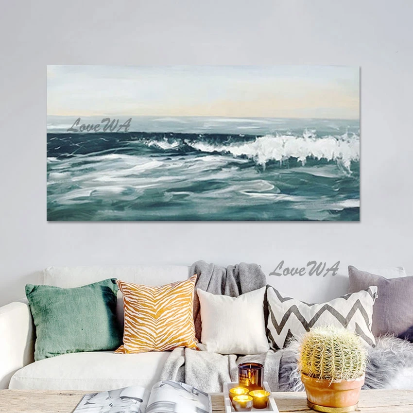 Large Living Room Wall Decor, Sea Wave Modern Art Paintings, 3D Beautiful Picture Scenery, Unframed Abstract Canvas Artwork