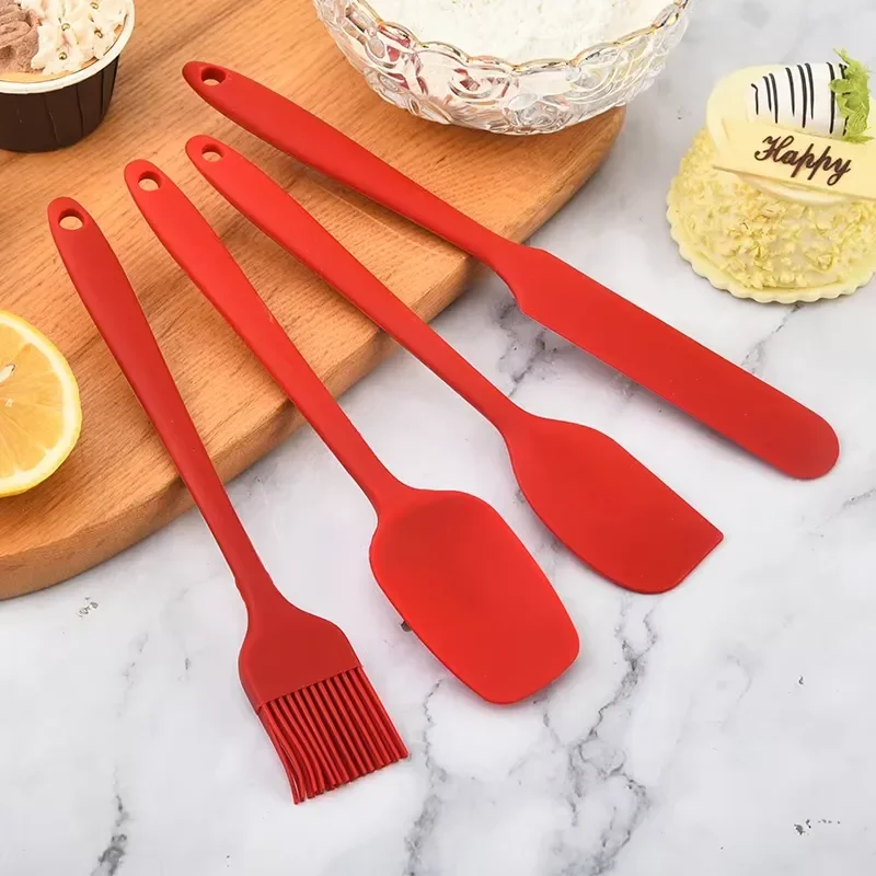 4-Piece silicone spatula set Integrated silicone kitchen utensils Large, medium and small cake cream spreader set