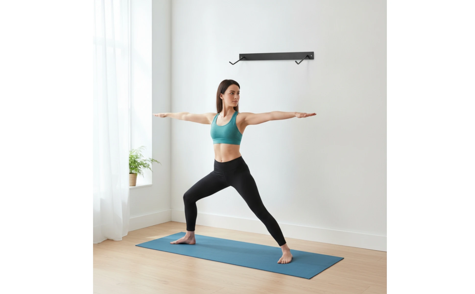 Fitness Mat Storage Rack Metal Fitness Mat Rack Shelf with Hooks Heavy-Duty Sturdy for Yogis, Home Gym, Workout Room