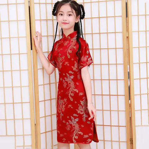 Fashion Modern Cheongsam Children Girls Dresses Summer Baby Casual Qipao Costumes Kids Clothes Chinese Style Girl Dress Vestidos