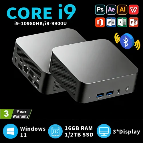 Imagen 1 del producto Mini PC portátil Core i9-10980HK/i9-9900U para juegos, con Windows 11 Pro, 16GB DDR4, 1TB/2TB M.2 SSD, WiFi 6, BT5.2, ordenador de escritorio.