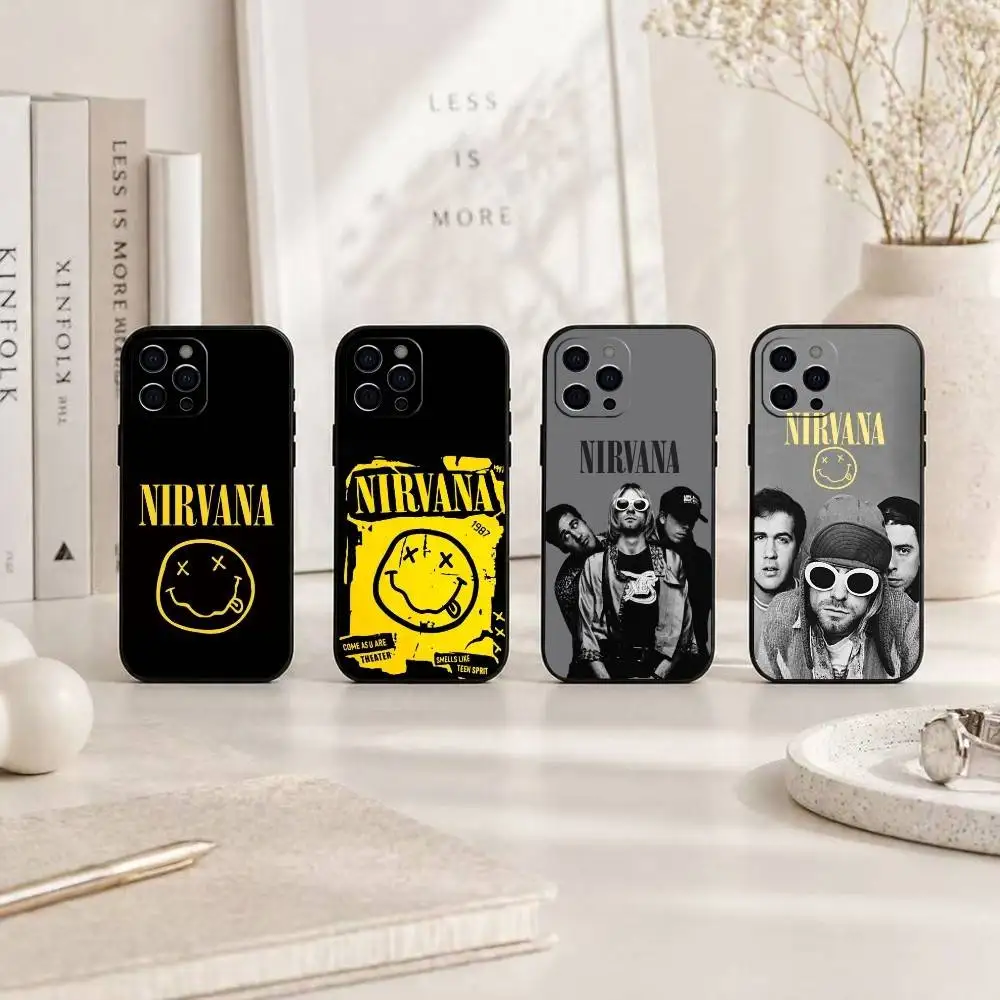 

R-Rockband N-Nirvana Phone Case For iPhone 17,16,15,14,13,12,11 Plus,Pro Max,XS,Soft Silicone Black Cover