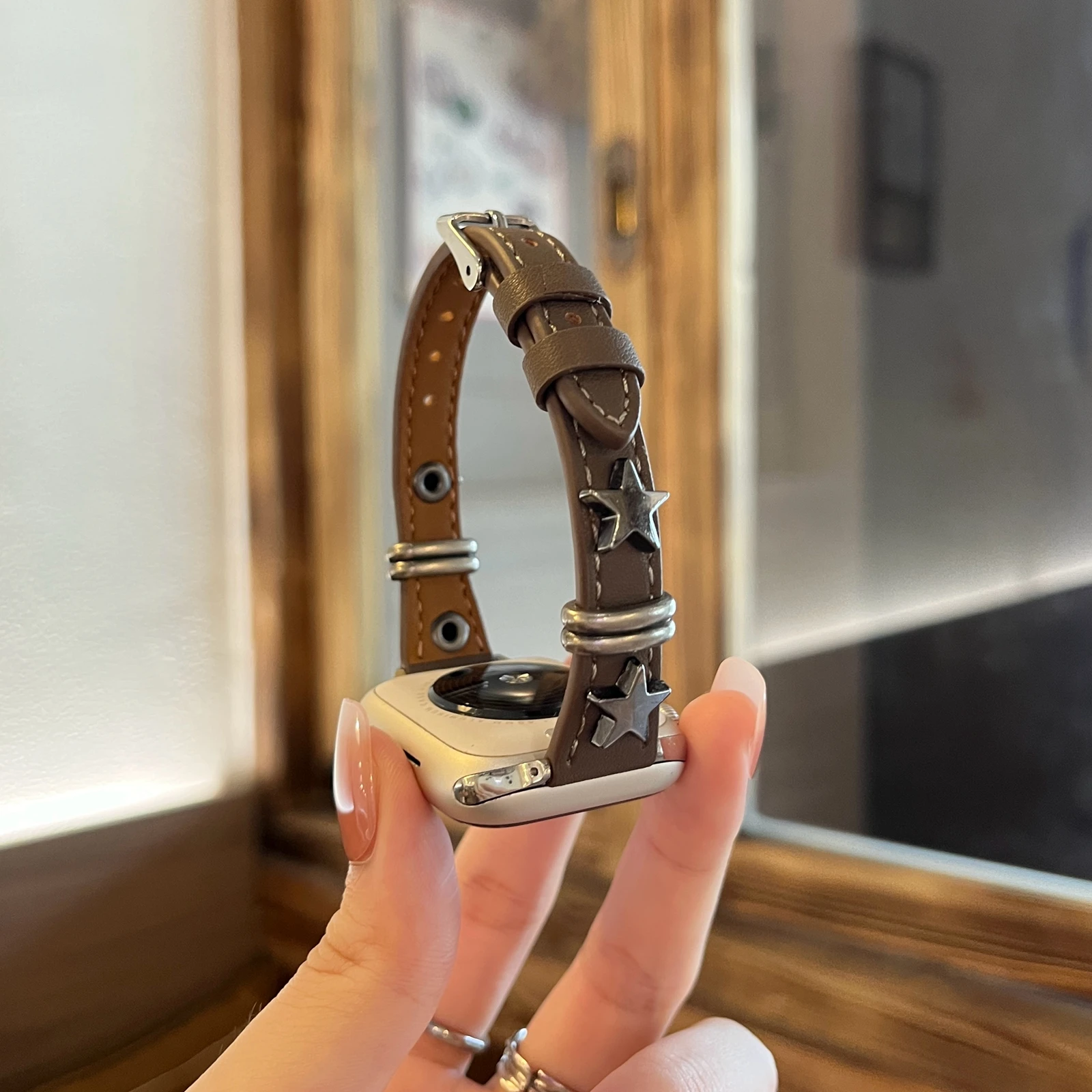 

New Becorative Fancy Stylish Elegant Star Slim Leather loop for Apple Watch Band For Women Correa Thin for iwatch strap