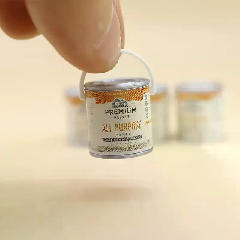 New12-inch Miniature Figurine Playhouse Simulation Mini Doll House Miniature Paint Bucket Paintbrush Model For Pretend Play 2Pcs
