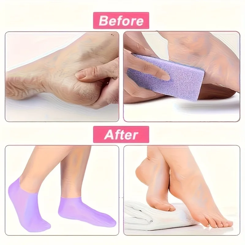 2pcs silicone foot care socks,exfoliating,moisturizing,and crack resistant socks,suitable for use when feet are dry and cracked. view 5