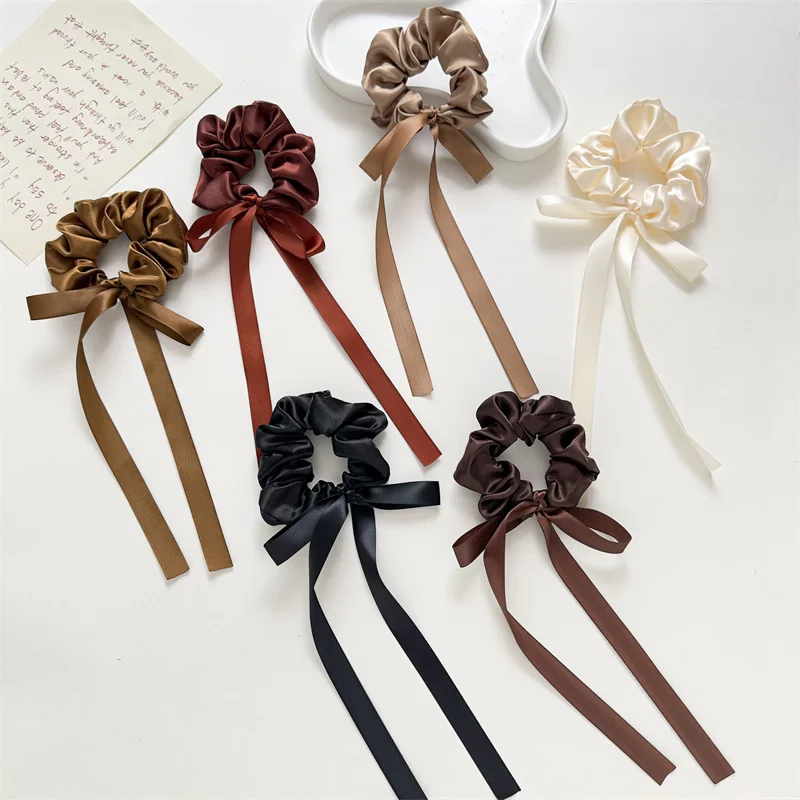 Women Hair Bow Ties Hair Scrunchies Satin Ribbon Butterfly Bow Girl Elastic Headband Hair Accessories for Ladies Bowknot SE013