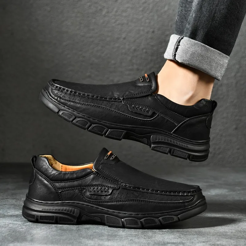 DIMANYU Men Genuine Leather Slip‑on Loafers Hand‑Stitched Man Casual Shoes Non‑Slip  Outdoor Walking Daily Shoes Man