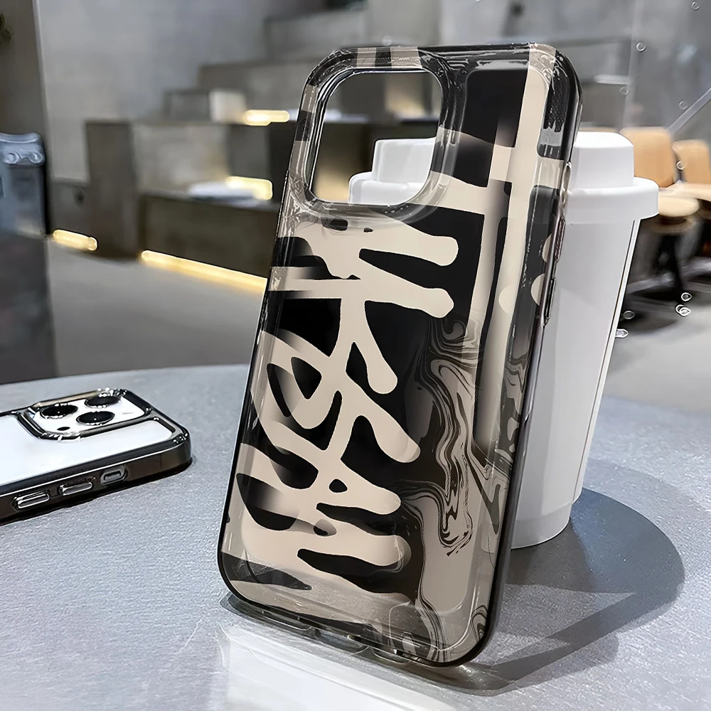 Funda de TPU Suave en Oferta para iPhone 12 13 17 Plus 11 15 16 14 Pro Max Air, Diseño de Grafiti en Blanco y Negro, Caracteres Populares de Moda