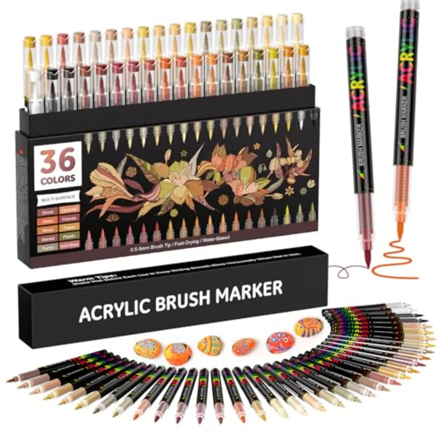 

Tones Colors Acrylic Paint Markers, Soft Brush Tip Paint Pens Paint Markers, Acrylic Paint Pens for Wood, Stone, Canvas, Glass,