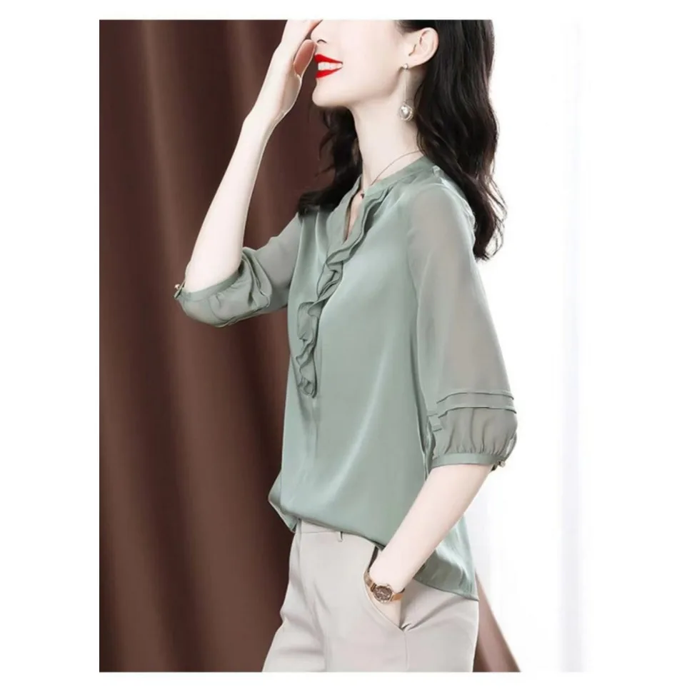 

Faionable Chiffon irt Women's ort Sve Summer Top Ele Ladies' irt High-end Airy Women's Faion 2025 New Arrival