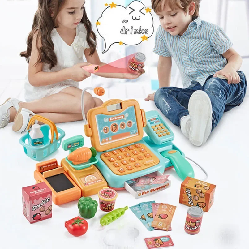 

Simulation Kitchen Toy Mini Food Supermarket Cash Register Kids Checkout Counter Role Pretend Play Cashier Girl Birthday Gift