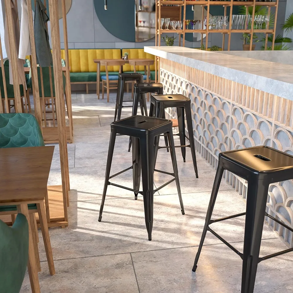 Modern Metal Backless Bar Stool 30"H Stackable Indoor Outdoor Commercial Use Black Industrial Style