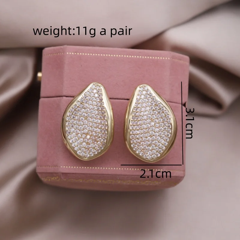 Korean New Design Fashion Jewelry 14K Gold plated Oval Zircon Earrings Elegant Women Daily Work Accessories
