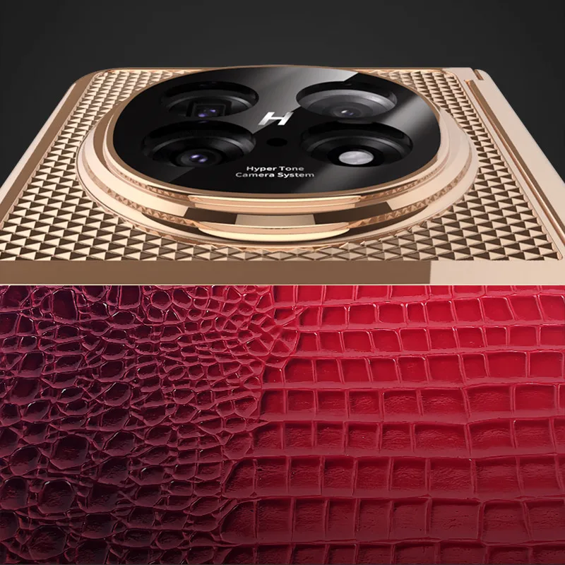 Genuine Cowhide Leather Diamond Glossy Plastic Case For OPPO Find N5 FindN5 Crocodile Grain Magnetic Flip Hinge Cover Glass Film